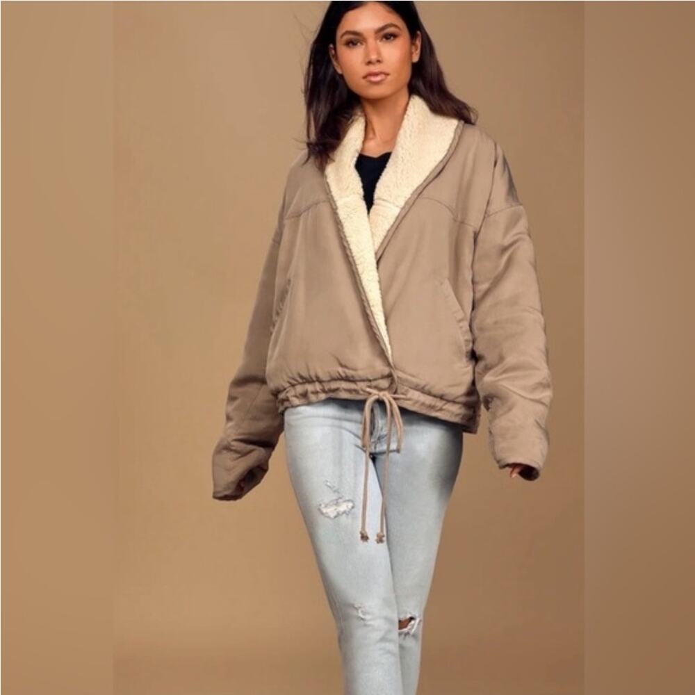 Free People Mix It Up Reversible Oversized Sherpa Jacket Sz S